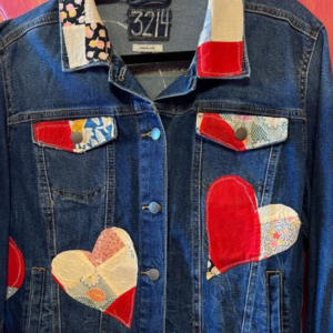 Denim Jacket with Vintage Quilted Hearts