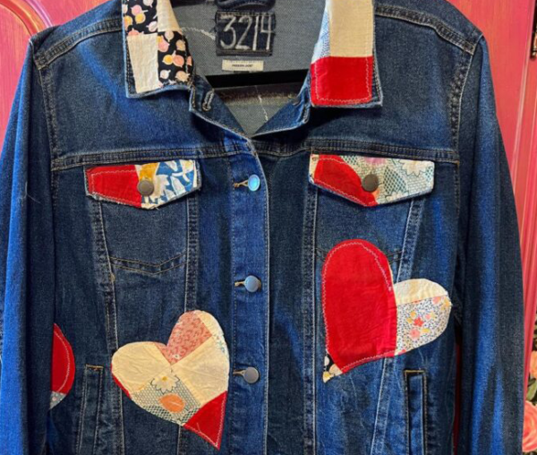 Denim Jacket with Vintage Quilted Hearts