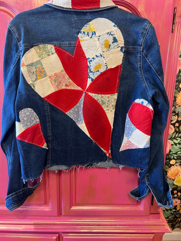 Denim Jacket with Vintage Quilted Hearts - Image 2