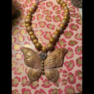 Pink butterfly necklace